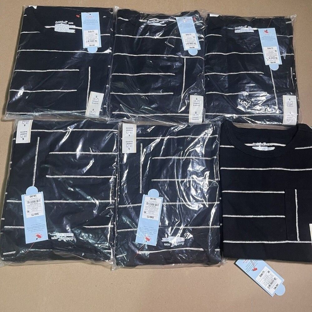 Cat & Jack Boys Black White Stripe Pocket T Tee Shirt Size S 6 7 NWT Lot Of 12